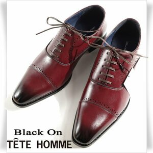 新品1円～★定価1.4万 Black On TETE HOMME テットオム アクションレザー ビジネスシューズ 27.0cm 本革 レースアップ ストレート◆9128◆