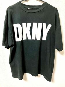 【中古】ダナキャラン DKNY JEANS ＊ビッグロゴ ＊プリント ＊コットン ＊Tシャツ ＊黒 (L位) ブラック ＊半袖プリントTシャツ 