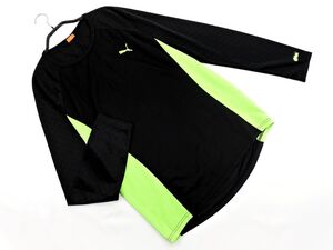 ネコポスOK PUMA プーマ ドット 切替 長袖 トレーニングウェア Tシャツ sizeL/黒ｘ黄緑 ■◇ ☆ eha2 メンズ