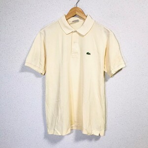 h832dL LACOSTE ラコステ サイズ4 (L～XL位) 半袖ポロシャツ 鹿の子 カットソー クリーム系 文字ワニ 古着 綿100% コットンシャツ メンズ