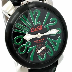 美品 GaGaMILANO ガガミラノ MANUALE 48 マヌアーレ 腕時計 5013.02S 手巻き 機械式 オートマティック ブラック グリーン 動作確認済み