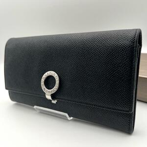 R571 極美品 BVLGARI ブルガリ 長財布 ロングウォレット クラシコ サークルロゴ クリップ 黒 ブラック ブルー レディース