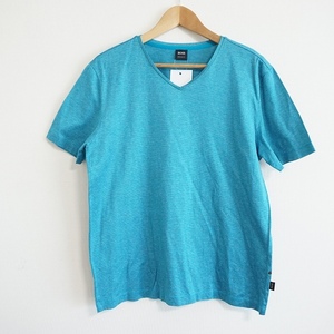 #snc ヒューゴ・ボス HUGOBOSS Tシャツ カットソー L 青系 グレー 半袖 Vネック 細ボーダー メンズ [909269]