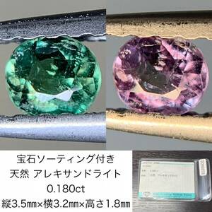 宝石ソーティング付き　 天然 アレキサンドライト　0.180ct　 縦3.5×横3.2×高さ1.8　 ルース（ 裸石 ）　 1588Y