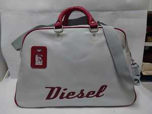 【送料込・希少】ディーゼル ボストンバッグ ショルダーバッグ 大容量 ライトグレー 白 赤 DIESEL boston bag shoulder bag