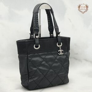 シャネル パリビアリッツ PM 肩掛け トート ブラック ココチャーム ビジネス CHANEL レディース マザーバッグ シルバー 黒 鑑定済み Auth