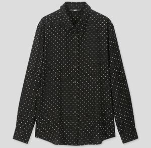 美品 UNIQLO ユニクロ レーヨンプリントブラウス 長袖シャツ 長袖 ブラック 黒色 総柄 ドット柄