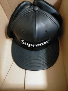 国内正規品　新品未使用 Supreme Leather Earflap Box Logo New Era Black 7-3/4　シュプリーム　レザー　ニューエラ　ボックスロゴ