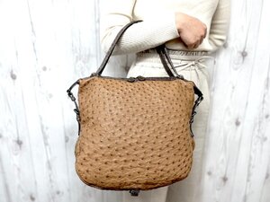 極美品 BOTTEGA VENETA ボッテガヴェネタ オーストリッチ マットクロコダイル イントレチャート ハンド バッグ レザー 茶 メンズ 78815