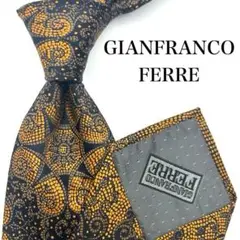 美品 GIANFRANCO FERRE ネクタイ 総柄 オレンジ 希少柄 光沢