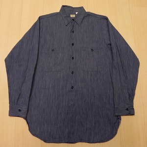 美品 ★ WARE HOUSE CHAMBRAY SHIRTS マチ付き シャンブレー 長袖 シャツ ネイビー系 SIZE 16 ウェアハウス ヴィンテージ 復刻 ★b