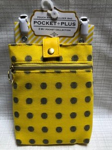 ☆新品☆POCKET＋PLUSポケットプラス/ポシェット、斜め掛けバッグ/水玉柄イエロー×グレー