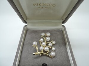 【新品仕上げ済】 ミキモト MIKIMOTO K18 パール 幸福の木 ブローチ イエローゴールド 真珠 BOX付 ランクA BRJ・ジュエリー