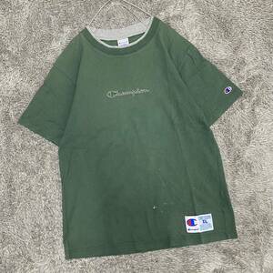 champion チャンピオン 半袖Tシャツ 半袖カットソー サイズXL グリーン 緑 刺繍ロゴ コットン メンズ トップス 最落なし （V20）