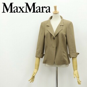 白タグ◆Max Mara マックスマーラ リネン100％ 七分袖 2釦 ジャケット カーキベージュ 38