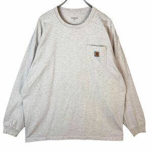 カーハートCarhartt長袖ＴシャツロンT胸ポケットロゴタグワンポイント灰色アッシュグレーヘザーグレーvintageヴィンテージ40624