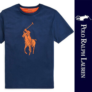 新品 POLO RALPH LAUREN BOYS S/S T-SHIRT ポロ ラルフローレン ボーイズ 半袖Ｔシャツ ネイビー オレンジ Tee ビッグポニー XL 正規品