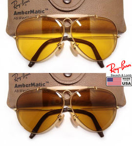 希少Vintage B&L RayBan SHOOTER 62mm AmberMaticアンバーマチック調光レンズMetalゴールドUSA製シュータBLボシュロム金アメリカ製メタル黄