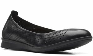 送料無料 Clarks 24.5cm フラット ブラック レザー 軽量 チャンキー ローファー スリッポン スニーカー フォーマル バレエ RRR192