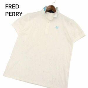 美品★ FRED PERRY フレッドペリー 春夏 ロゴ刺繍 カラーネップ 半袖 鹿の子 ポロシャツ Sz.S　メンズ 白 日本製　C4T06352_6#A