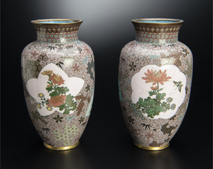 明治時代 七宝花瓶 一対 珐琅 古美術