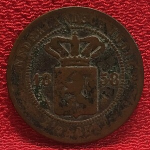 【Eco本舗】1858 オランダ Netherlands East Indies 1/2 Cent ブロンズ コイン 古銭 アンティーク 銅貨 [v-05]