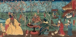 【フルサイズ版】三国志 桃園の誓い 「通俗三国志之内 桃園義結図」 一勇斎国芳 1853年 壁紙ポスター 特大1174×576mm シール式 001S1