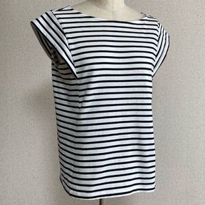 洗える♪ 美品 ジュン アダムエロペ ボーダー カットソー タンクトップ Tシャツ トップス 白 黒 レディース フリーサイズ 春夏 ショート丈