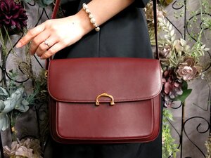 ●超美品●Cartier カルティエ●マスト●フラップ●カーフ レザー 本革●ショルダー バッグ●ボルドー●ゴールド金具●斜め掛け●Js53460