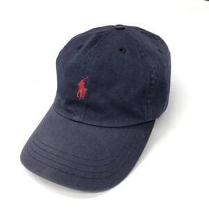 台湾製 90s Ralph Lauren ラルフローレン コットンキャップ ネイビー つば裏グリーン フリーサイズ