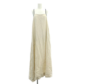 スリードッツ three dots Linen rayon apron dress リネンレーヨンエプロンドレス キャミワンピース ロング XS ベージュ