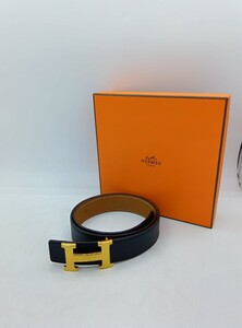 HERMES エルメス Hベルト ブラック T刻印 95cm ゴールド金具 FI0154