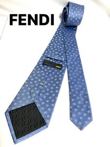 フェンディ FENDI ネクタイ ブルー系　ズッカ FF 柄　送料185円（追跡付）〜　ブランドネクタイ