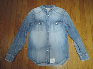 M THANK YOU FRIENDS エム ノーカラーデニムシャツ S インディゴ 長袖シャツ DENIM SHIRTS TMT /