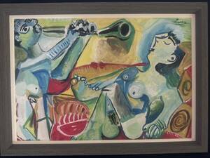 貴重肉筆！パブロ ピカソ Picasso「オーバド」1965年 ミックスメディア 額装 オルセ美術館作品票 ピカソ博覧会公式印有り