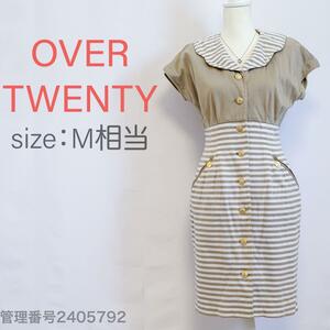 【送料無料】OVER TWENTY(オーバートゥエンティ) 昭和レトロデザイン　マリンスタイルワンピース　カーキ　M