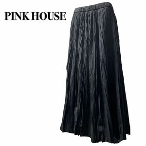 PINK HOUSE ピンクハウス ロングスカートプリーツ シャーリング 黒ブラック M