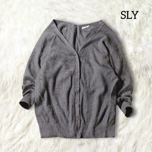 53 【SLY】 スライ ゆったり オーバーサイズ ニット カーディガン F グレー 無地 シンプル リブニット Vネック ビッグシルエット 長袖