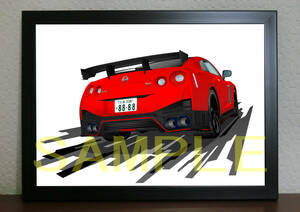 希望ナンバー NISSAN 日産 NISMO R35 GTR ニスモ リア デジタルイラスト自動車アートA4