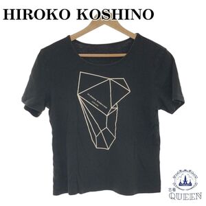 ☆美品☆ HIROKO KOSHINO ヒロココシノ トップス Tシャツ 半袖 レディース ブラック 38 901-2372 送料無料 古着