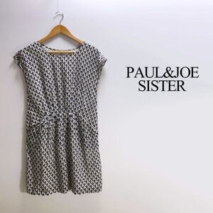 【美品】 PAUL&JOE SISTER ポールアンドジョーシスター 白 36 総柄ワンピース 猫 Ｓ レディース 古着 to2616