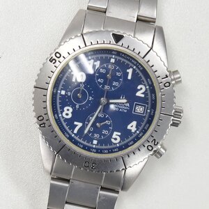 1円 可動品 腕時計 ブローバ BULOVA BVD103 クォーツ クロノグラフ メンズ ネイビー系 同梱不可