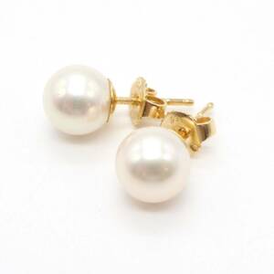 【MIKIMOTO ミキモト】 パール 真珠 750 K18YG ピアス 両耳 レディース アクセサリー 真珠約8.2mm ゴールド 金 希少