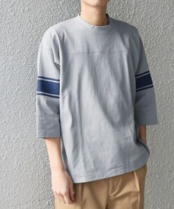 「SHIPS any」 7分袖Tシャツ MEDIUM ライトブルー メンズ