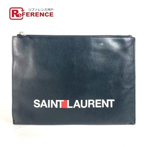 SAINT LAURENT PARIS サンローランパリ 397294 ロゴ セカンドバッグ ポーチ カバン クラッチバッグ ブラック メンズ【中古】