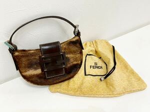 FENDI フェンディ ハラコレザー ミニハンドバッグ ポーチ ブラウン ヴィンテージ品