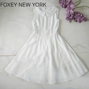 FOXEY NEW YORK 襟付きフレアーワンピース ホワイト Mサイズ