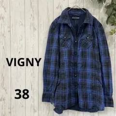 VIGNY   レディース　長袖シャツ　ロック　チェック　青　38 M