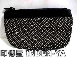 X5A054◆本物◆ 印傳屋 INDEN-YA ブラック 柄 ポケット付き ファスナー 小銭入れ コインケース 財布