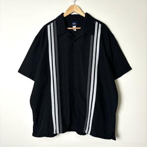 USA古着 開襟シャツ ラインシャツ 半袖 ロック ロカビリー ブラック 2XL